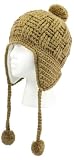 SK344 Khaki Beige Handmade Chullo Fleece Lined Ski Napa Hat Trooper Trapper with Ear Flaps Winter Knit Beanie Mountaineering Skull Cap Women FREE SHIPPING