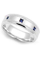14k White Gold Bezel set Blue Sapphire Wedding Band Ring