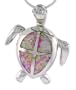 Sterling Silver Hawaiian Sea Turtle Pendant, Inlaid w/ Pink Lab Opal with CZ, 1 3/16" (30 mm) tall,