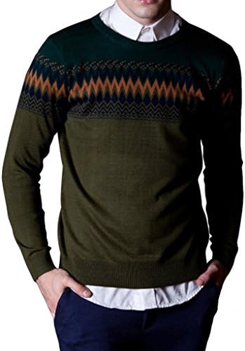 BFHY Men's 2014 Chic Knitwear Round Neck Slim Pullover Fair Isle Sweater Green 2XL