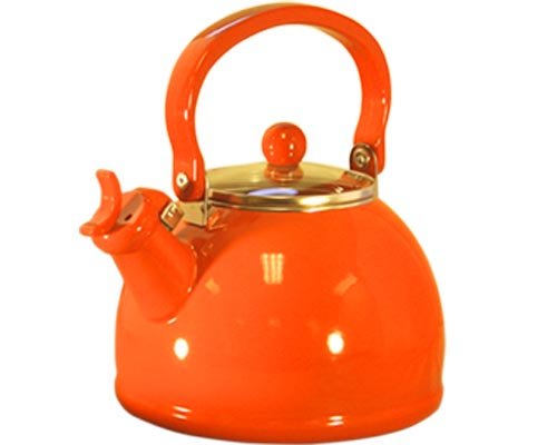 "Calypso Basics Whistling Tea Kettle with Glass Lid, 2.2-Quart, Orange"