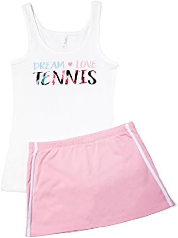 Activewear Apparel Tennis Juniors Tank and Skort Set (Small, Dream Love Tennis/Pink)
