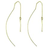 24K Gold Over Sterling Silver Curved Box Chain Thread Earrings