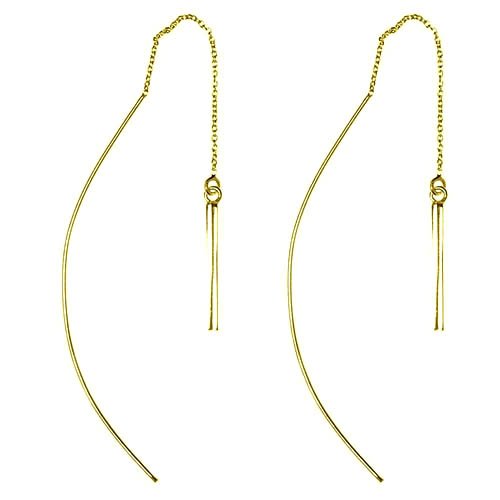 24K Gold Over Sterling Silver Curved Box Chain Thread Earrings