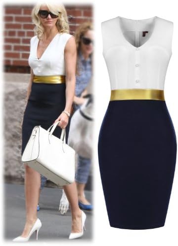 Miusol Womens Sleeveless V-neck Gold Accent Belted Bodycon Mini Dresses