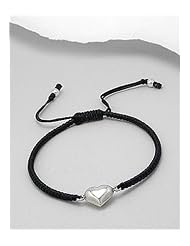 Heart Cotton Waxed Thread Bracelet In Sterling Silver