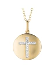 14K Gold over Sterling Silver 0.08ct TDW Diamond Round Cross Disc Pendant (H-I, I2-I3)