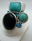 NEW Round Turquoise and Black Antique Silver Ring, Limited.