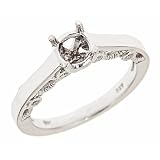 0.12ct Diamond Engagement Semi Mount Ring Setting Vintage Style in Bezel Set 14K White Gold ( VS Clarity, F Color )