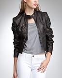 bebe Gathered Sleeve Leather Jacket