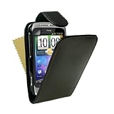 HTC Wildfire S Leather Flip Case Black + Screen Protector