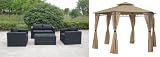 PACKAGE DEAL Stylish GAZEBO Party TENT in Beige, MARQUEE with Curtains + Outdoor Garden Furniture Set (4 Piece - Sofa, Table, 2 Chairs, Cushions) from Charles Jacobs
