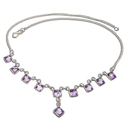 Handmade Gemstone Jewelry Silver Amethyst Necklace Amulet 16 inches (gnklc290)