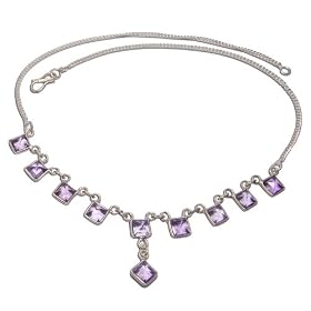 Handmade Gemstone Jewelry Silver Amethyst Necklace Amulet 16 inches (gnklc290) by
