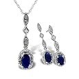 Sapphire and Diamond Pendant and Earrings Ensemble Crafted in Sterling 1ct tgw