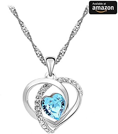 18k White GoldElegant Heart shapeBlue from Swarovski Crystal Elements Pendant Necklace Jewelry