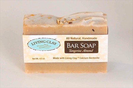 Tangerine Almond & Calcium Bentonite Clay Soap - 1 Bar - Living Clay Exfoliant Skin Care Soap For Oily Skin - Herbal Face & Body Soaps