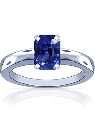 18K White Gold Emerald Cut Blue Sapphire Solitaire Ring