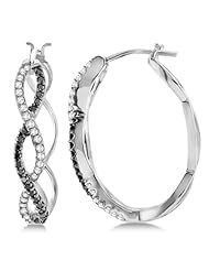 White and Black Diamond Hoop Earrings with Infinity Twist Design 14K White Gold 0.51ctw