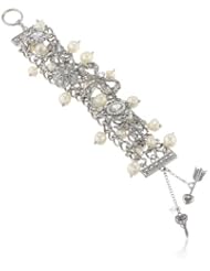 Betsey Johnson "Stone & Pearl" Crystal Bow and Faux Pearl Toggle Bracelet, 8"