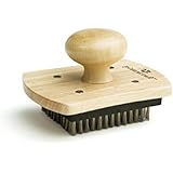 Pizzacraft 4" x 5" Hardwood Handled Pizza Stone Scrubber Brush with Stainless Steel Bristles - PC0206