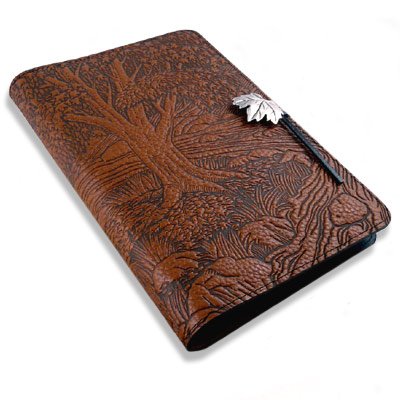 Creekside Maple Tree Embossed Leather Writing Journal, 6 x 9-inch, refillable