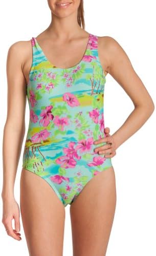 Womens Bright Floral Print Fashion One-Piece Swimsuit By Platinum Intimates Turquoise Small