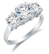 Solid 14k White OR Yellow Gold 3 Three Stone Round Brilliant Cut Solitaire with Round Side Stones Highest Quality CZ Cubic Zirconia Engagement Ring 2.0ct.