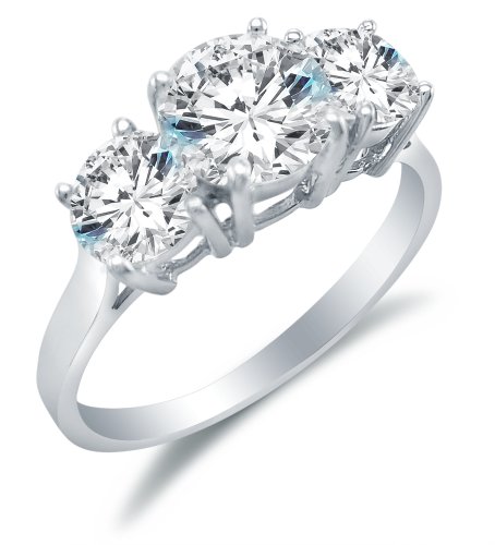 Solid 14k White OR Yellow Gold 3 Three Stone 