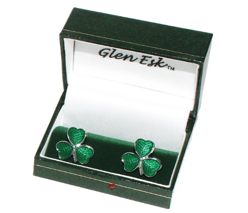 Shamrock Cuff Link Enamelled Chrome