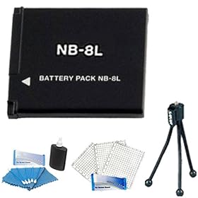 NB-8L Equivalent Replacement Battery (Generic)+ Cleaning Kit + Screen Protector (3Pack) + Mini Tipod Kit For Canon Powershot A3100 IS Digital Camera