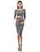 PattyBoutik Mama Striped Elbow Sleeve Maternity Dress (Navy Blue and Gray S)