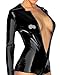 Bloom's Outlet Lingerie Metallic Zip Front Romper Jump Suit Clubwear CMJ323BK M Black Medium