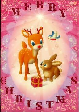 Merry Christmas, Pink, Reindeer, Pack of 5 Christmas Cards