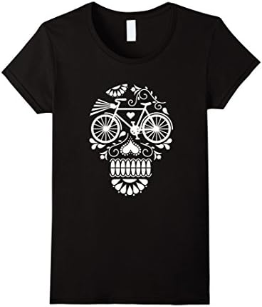 Women's Bicycle Head Shirt Cool Bike Skull T-Shirt Medium Black