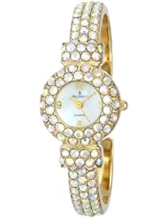 Peugeot Womens 326AB Gold-Tone Full Crystal Accented Glitz Cuff Watch