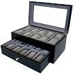 Watch Box for 20 Watches Black Matte Finish XL Extra Large Compartments Soft Cushions Clearance Window