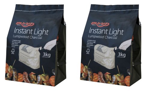 2 X Le charbon Bar-Be-Quick à allumage instantané 3kg Il contient un sac intérieur de 1,5 kg et n'a donc pas besoin d'un produit d'allumage ; mains propres et sans chichi !