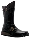 Fly London Womens Mes Shiny Black Patent Easy Slip On Mid Calf Biker Boots