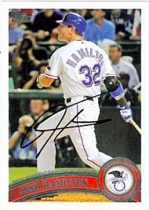 Josh Hamilton Autographed/Hand Signed Baseball Card (Texas Rangers) 2011 Topps Baseball Card #29