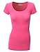 Doublju Women Short Sleeve Deep Round neck Simple Top