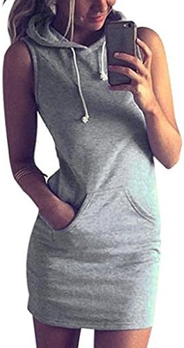 quackgrass Soft Ladies Summer Style Slim Casual Sleeveless Hoodie Mini Dress,XL