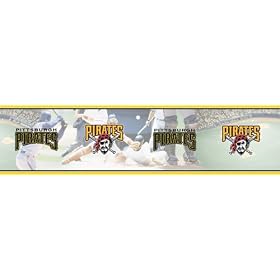 Blue Mountain Wallcoverings 5815420 Pittsburgh Pirates MLB Prepasted Wall Border, 6-Inch by 15-Foot