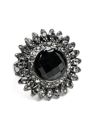 Black Diamond Rhinestone Stretch Ring With Black Center Fashion Ring