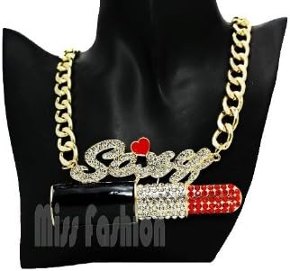 New Hip Hop Jewelry 2014, Gold Hip Hop Sexy Rhinestone Big Lipstick Fashion Chunky Chain Necklace Jewelry