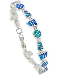 Sterling Silver Synthetic Opal Bracelet assorted shape links, 7 1/4 inch long