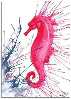 Seahorse Watercolor Art Print - Splash Seahorse Art - Pink, Red and Blue