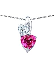 Original Star K (tm) 8mm Heart Shape Created Pink Sapphire Double Hearts Pendant in 925 Sterling Silver