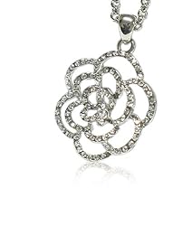 Silver Clear Crystal Flower Pendant Necklace Fashion Jewelry 26"