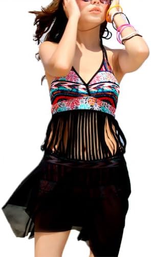 GZYY Women's Sexy Retro Fringe Cut Out V Neck Swimwear Swim Dress